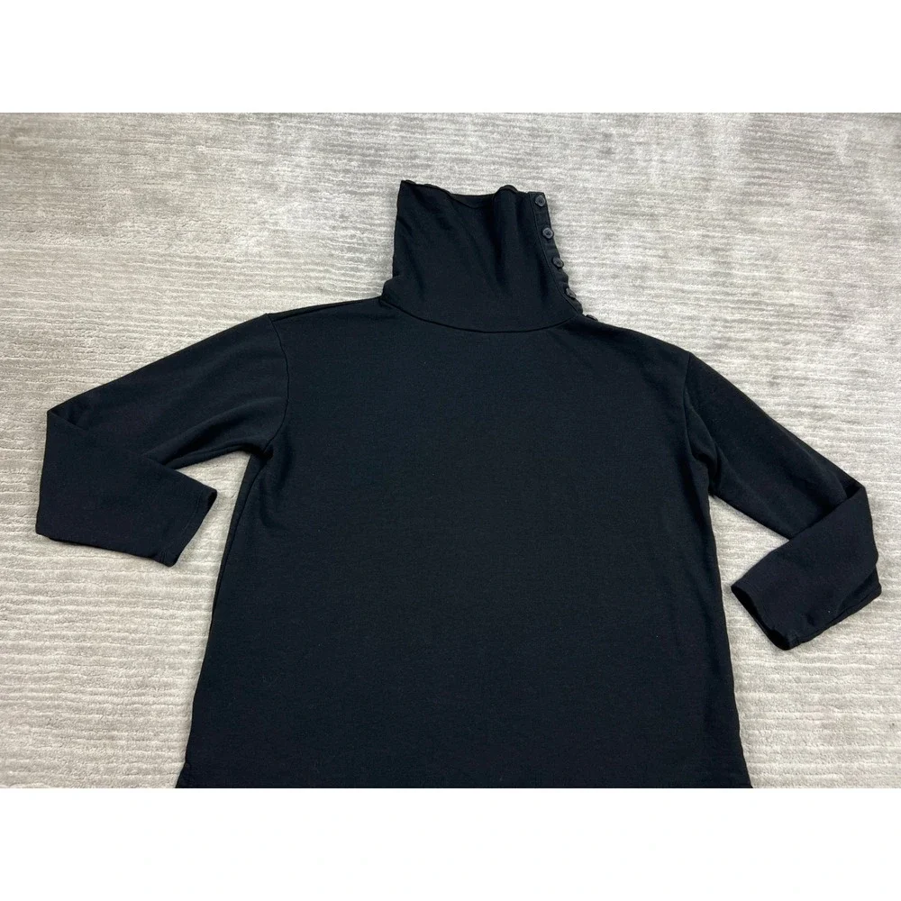 Time‎ and Tru Sweatshirt Womens S Black Funnel Neck Button Side Fleece Pullover